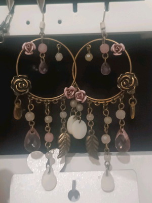 Earrings colorful hoop with flowers and crystals like new