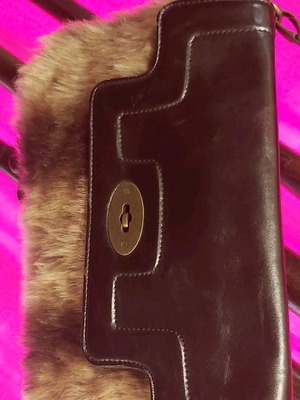NAF NAF wrist and shoulder bag new, brown faux leather and eco fur