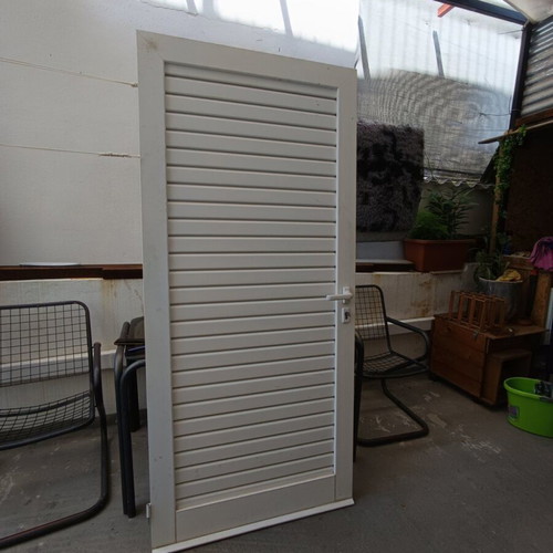 Aluminum door with louvers white used, storage