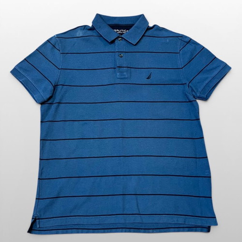 Nautica blue striped polo shirt large used