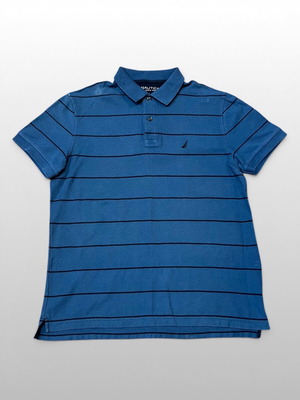 Nautica blue striped polo shirt large used