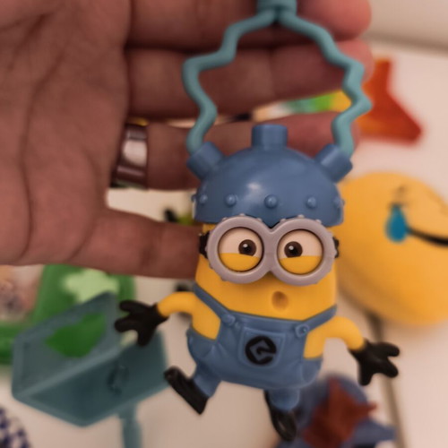 Various toys used, bubble bottle empty
