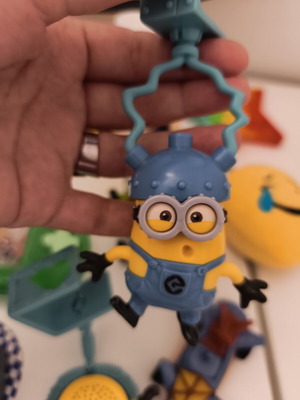 Various toys used, bubble bottle empty