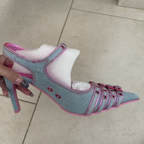 Generation Kiss Denim Point Toe Heels, Size 38, Blue Pink