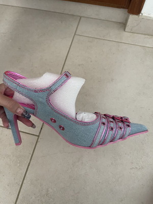 Generation Kiss Denim Point Toe Heels, Size 38, Blue Pink