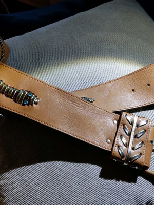 Women's belt used soft genuine leather tan with decoration