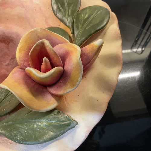 Handmade ceramic platter 33 cm, like new, hand-painted roses