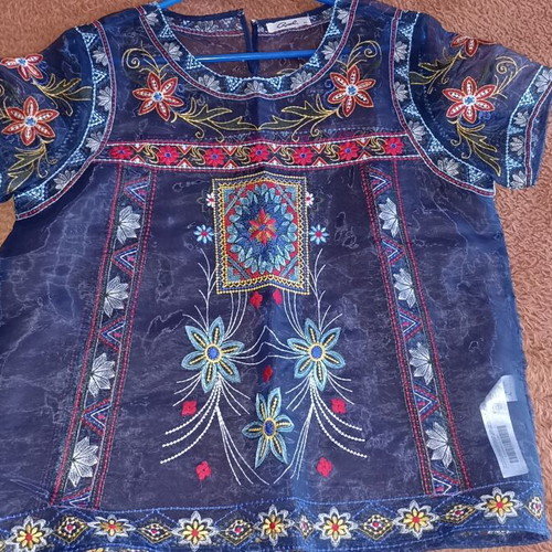 Axel transparent embroidered blouse size L 40 new, blue and pink