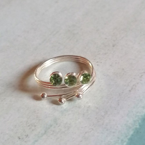 Silver 925 Toe Ring with Green Strass New