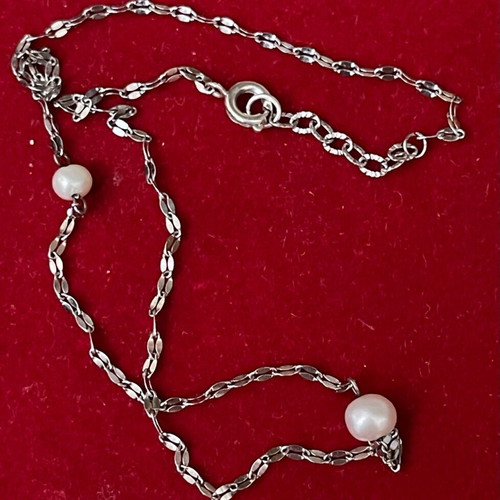 Silver chain necklace with 2 freshwater pearls, child length 36.5 cm, new