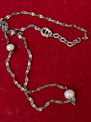 Ασημένιο κολιέ αλυσίδας με 2 μαργαριτάρια γλυκού νερού, παιδικό μήκος 36,5 εκ, καινούργιο