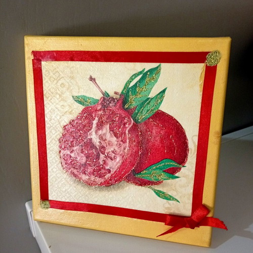 Canvas with decoupage art 20×20 cm like new