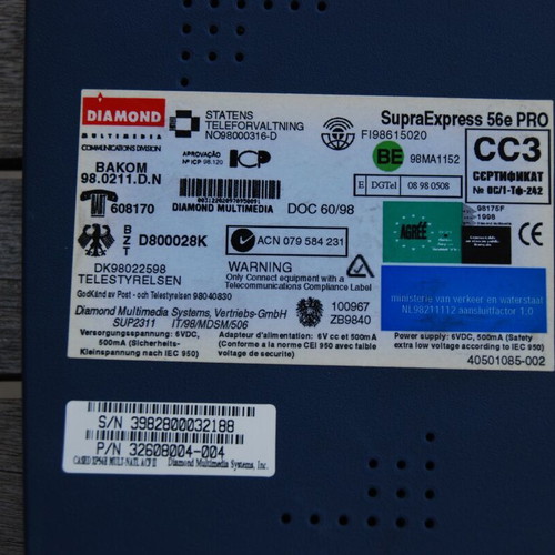 Diamond Supra Express 56e PRO dial-up modem used with transformer