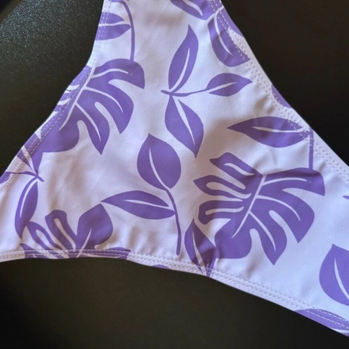 Shein leaf print bikini set new, white and purple