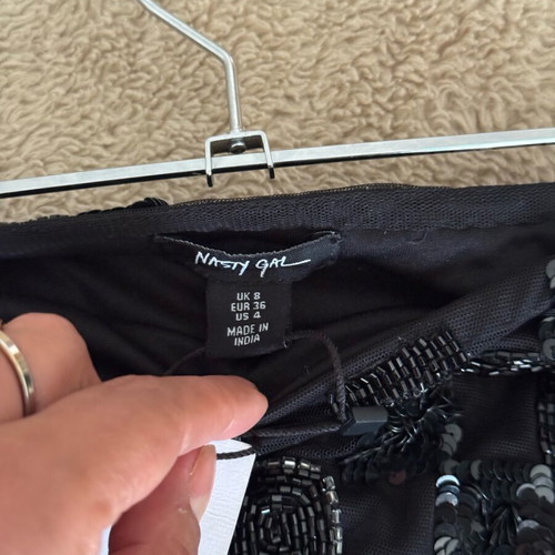 Nasty Gal mini skirt with braided tassels, new, size S, black and silver