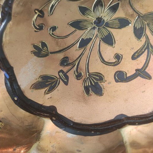 Vintage copper engraved painted ashtray like new