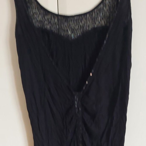 Sleeveless summer blouse with rhinestones and low back used, black