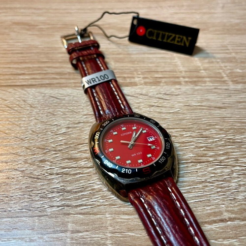 Citizen Vintage NOS new watch with red leather strap