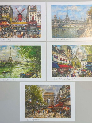 Set of 5 Parisian Art Postcards like new
