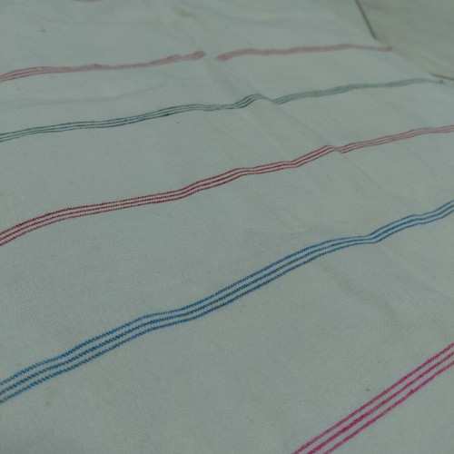Traditional cotton fabric on loom new, white with colorful stripes