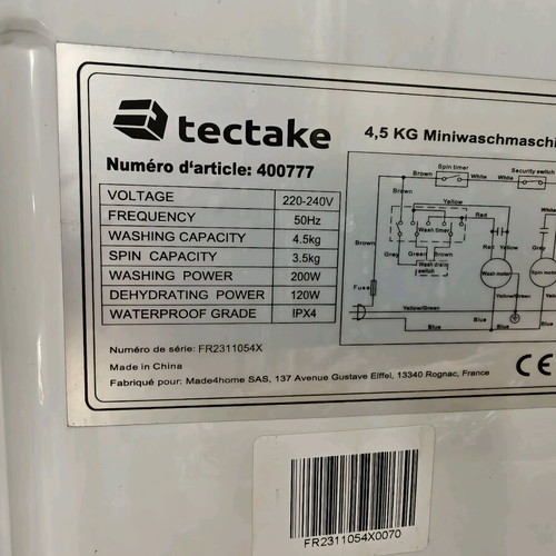 Camry Tectake semi-automatic washing machine 5 kg like new