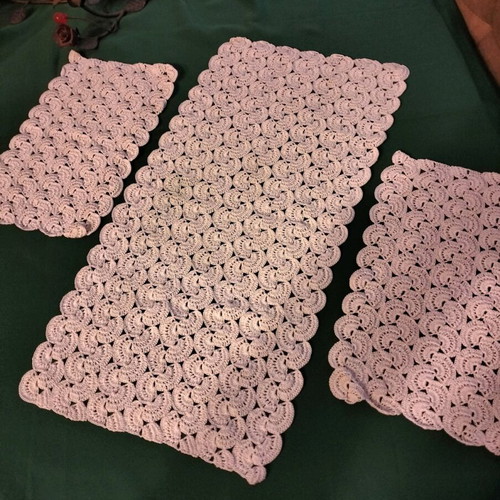 Handmade white set of table linens, very old design, new