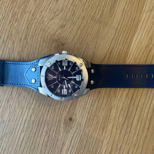 Ανδρικό ρολόι Season Time Power 48mm με μπλε δερμάτινο λουράκι καινούργιο