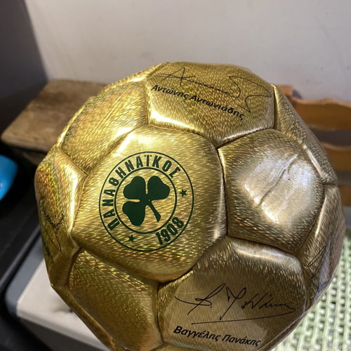 Panathinaikos Collectible Football Ball like new, gold color, signed