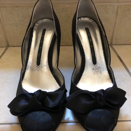 Keys shoes pumps used, leather and satin, size 38, black