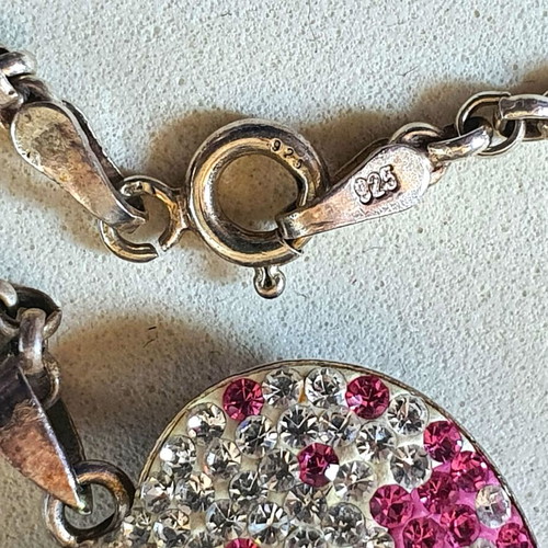 Silver necklace 925 with pink heart and crystals IMIKS like new