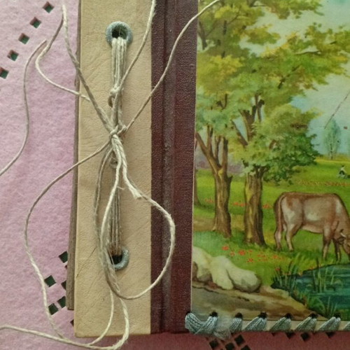 Photo album 1940 used with lithograph of rural life