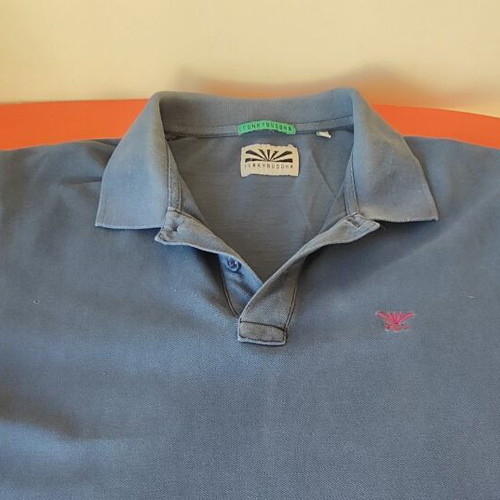 Funky Buddha men's polo blue L cotton used with vintage look