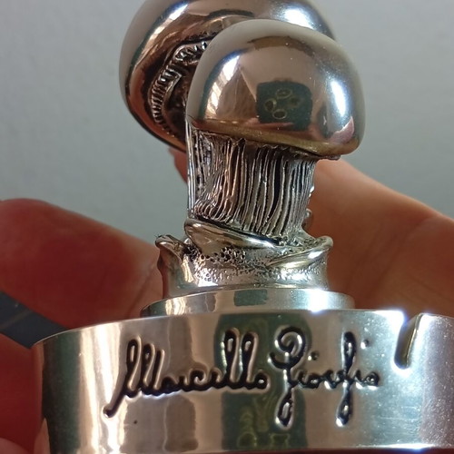 Marcello Giorgio vintage ασημένια βάση για κάρτες 925, σχέδιο μανιτάρι