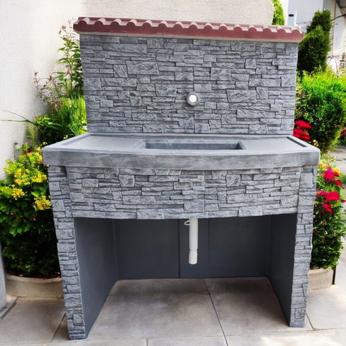 Maria Garden Fountain in Gray and White Concrete, New