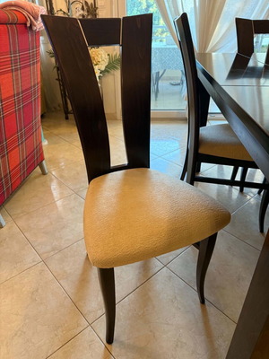 Dining set with 6 chairs, dark brown solid wood, extendable