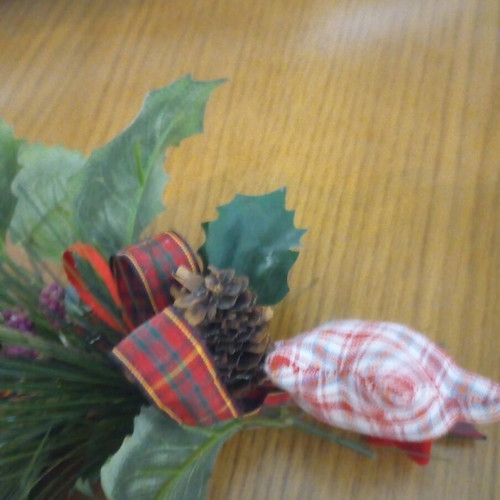 Christmas decoration new with mistletoe branch, pinecone and fabric heart