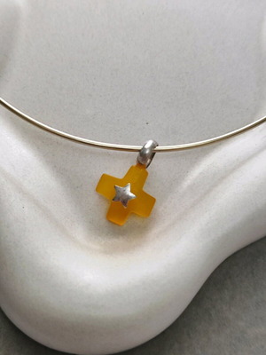 Silver 925 cross pendant used, alpaca choker orange