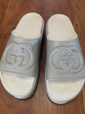 Gucci silver slippers like new, size 39, with box