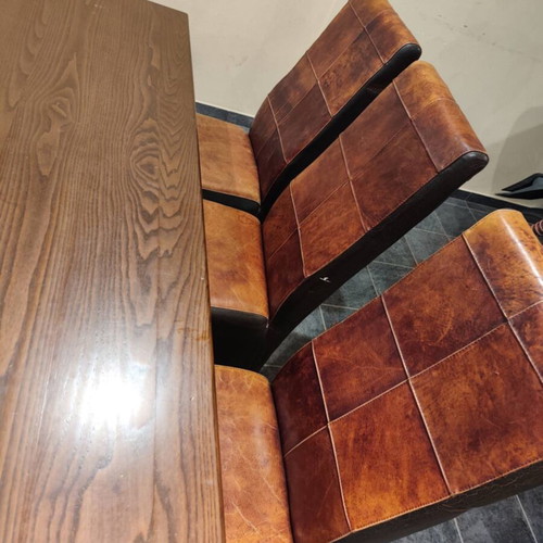 Solid Wood Dining Set with 6 High-Back Leather Chairs used