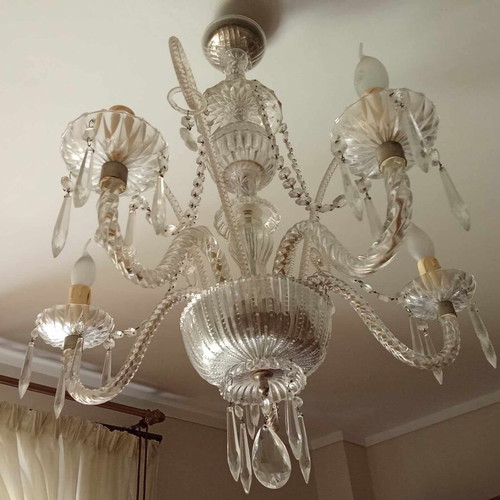 Vintage crystal pentafoto ceiling light used, 1970s