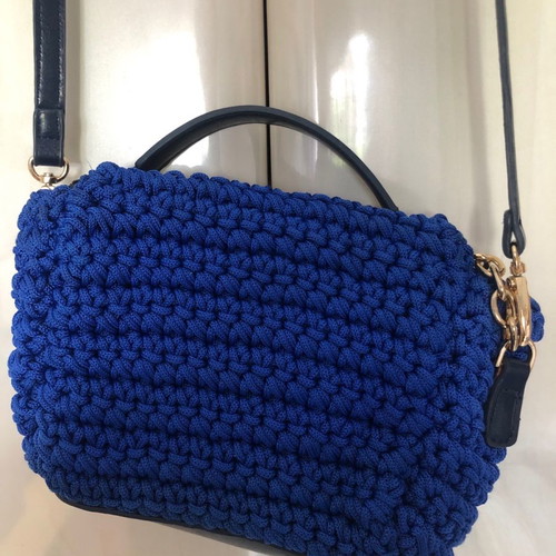 Twinset knitted crossbody bag blue new with detachable strap