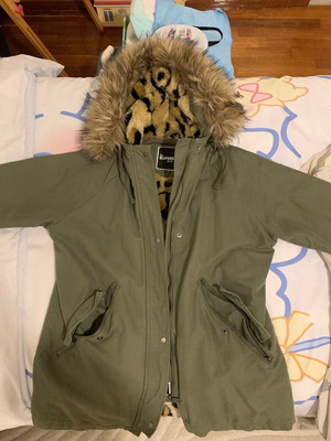 Superdry women's jacket khaki with fur and leopard lining new