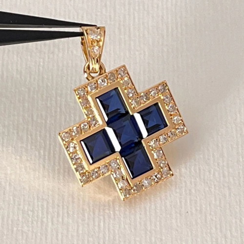 Gold cross k18 like new with diamonds and sapphires