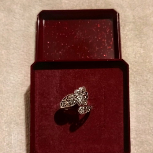 Ring vintage butterfly and flowers stainless steel, like new, boho style