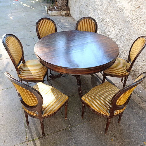 Vintage Walnut Extendable Dining Set 1970 With 6 Chairs Used