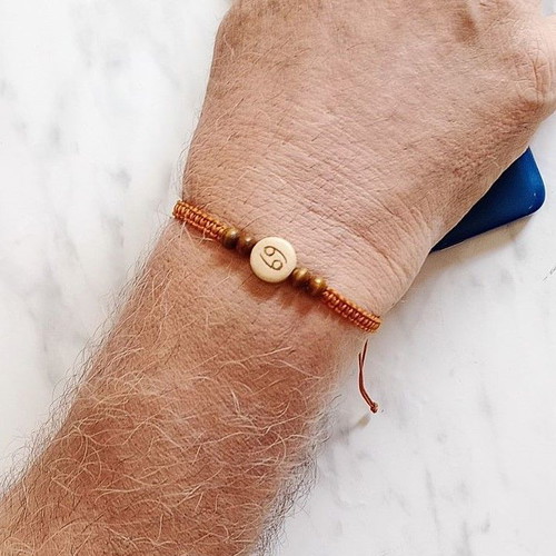 Men's bracelet with Cancer zodiac new, brown