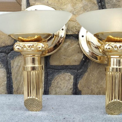 Brass gilded wall lights new, pair
