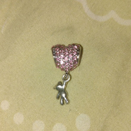 Fashion pendant new, heart with hanging bear, silver plated with zircons