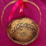 Wicker Easter basket used with red ribbon