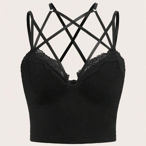 Romwe top size L καινούργιο, μαύρο με δαντέλα